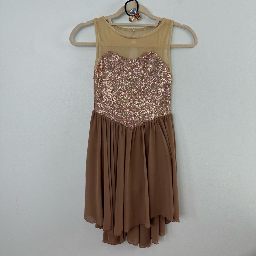 Weissman Large Child Taupe & Nude Dance Costume Dress With Sequin Bodice
